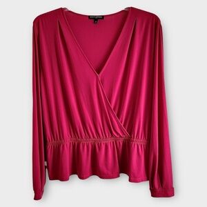 🌸 Banana Republic Fuchsia Wrap Peplum Stretch Knit Top Everyday Chic Sz XL